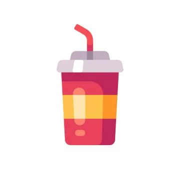 Soda drink plastic cap with a straw. Fast food flat icon Stock Illustration