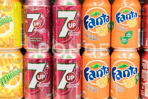 Soda Drinks On Supermarket Stand Stock Photos