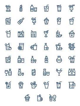 Soda Essential Vector Set including 45 PIXEL Perfect Bold Line 64x64 Icons Stock Illustration