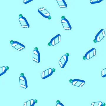 Soda plastic bottle isometric icon seamless pattern Stock Illustration