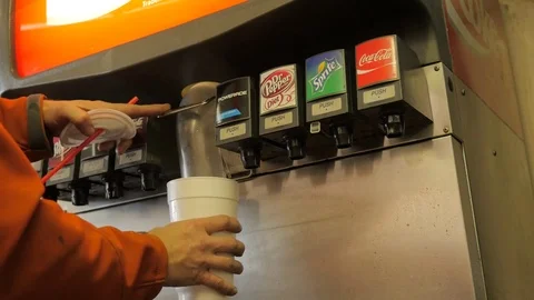 Soda pop machine at gas station. Stock Footage