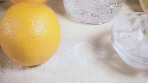 The soda pours into the decanter on the table slow motion Video stock 87913975