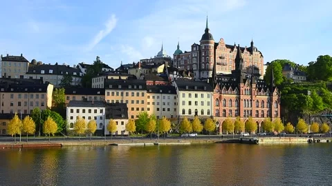 Soder Malarstrand waterfront in the Södermalm District in Stockholm, Sweden. Vídeos de archivo 196819762