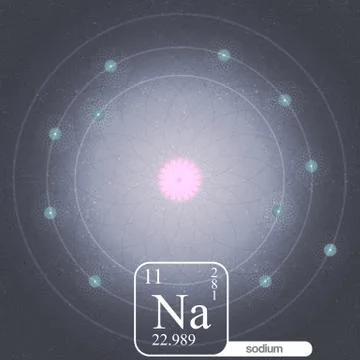 Sodium Atom with Electron Orbits and Properties - Vector Illustration Stock Illustration