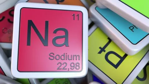 Sodium block on the pile of periodic table of the chemical elements blocks 스톡 일러스트