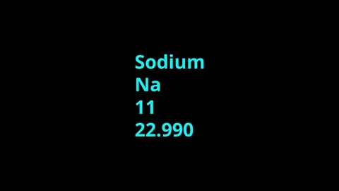Sodium, chemical element of the periodic table graphic animation on a black.. Видео 334359595