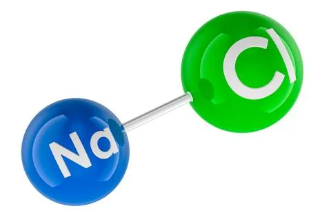 Sodium chloride NaCl molecule model. 3d rendering Stock Illustration