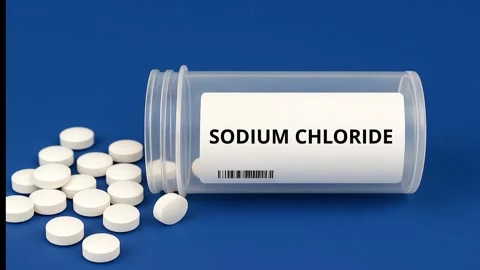 SODIUM CHLORIDE sodium electrolyte supplement for sodium deficiency and Vídeo Stock 343624868