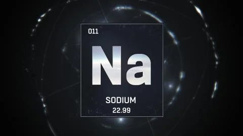 Sodium as Element 11 of the Periodic Table 3D animation on silver background Stock Illustration