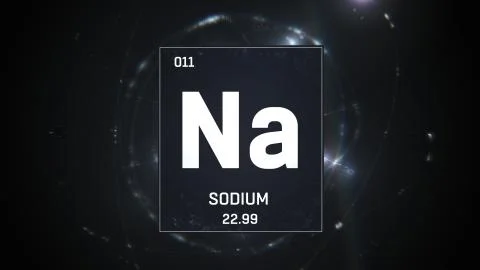 Sodium as Element 11 of the Periodic Table 3D animation on silver background Illustration