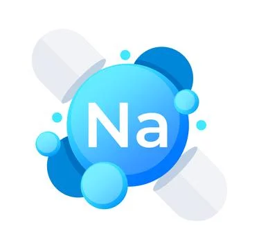 Sodium Na element visualized with vibrant blue spheres in educational. Illustrazione stock