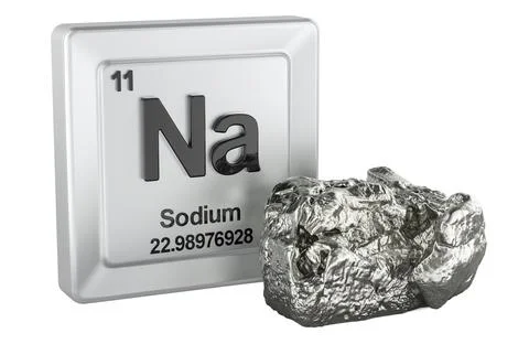 Sodium Na periodic table tile with sodium sample. 3D rendering Stockillustratie