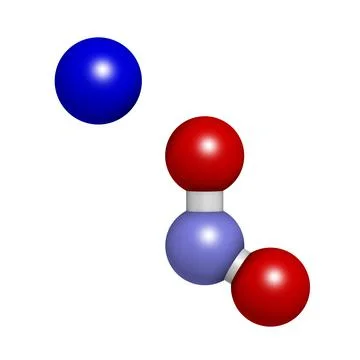 Sodium nitrite, chemical structure. Used as drug, food additive (E250), etc.  Stock Illustration
