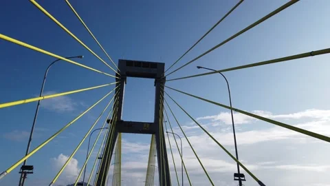 Soekarno Bridge, Iconic Cable Stayed Bridge in The Morning, Manado Stock Footage 130198757