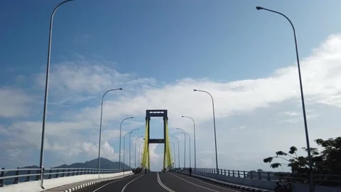 Soekarno Bridge, Iconic Cable Stayed Bridge in The Morning, Manado Stock Footage 130202818