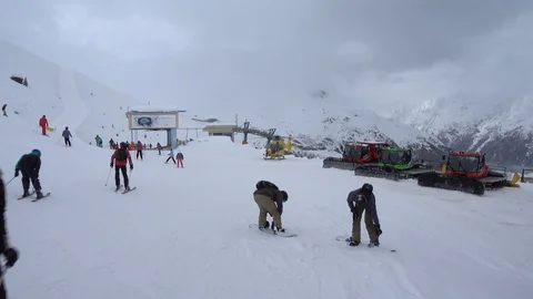 Soelden, Austria - March 30, 2018: View of a popular ski resort Soelden in Stock Footage 88112110