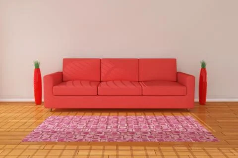 Sofa 3d rendering with vase Stock Illustration