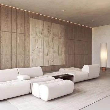 Sofa and abstract wall art in minimalism scandinavian living room mockup Illustration