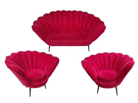 Sofa and armchairs in shape of a shell isolated on white background Stock Photos