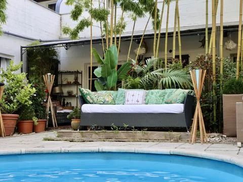 Sofa and bamboo Stock Photos