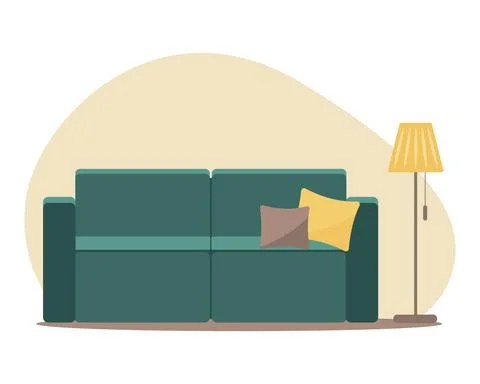 Sofa and floor lamp in a flat style Stock Illustration