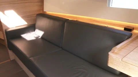 Sofa and main desk on a sailing boat Stock Footage 62563295