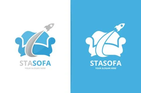 Sofa and rocket logo combination. Unique armchair and flight logotype design Stock Illustration