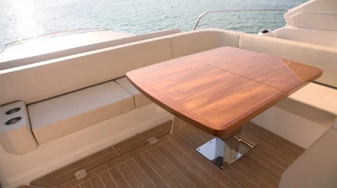 Sofa and table in the cockpit of a boat Stock Footage 62573179