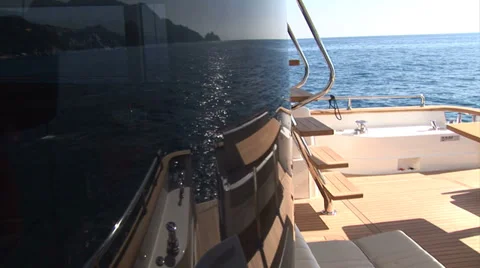 Sofa and table on main deck of luxury yacht  Stock Footage 36176465