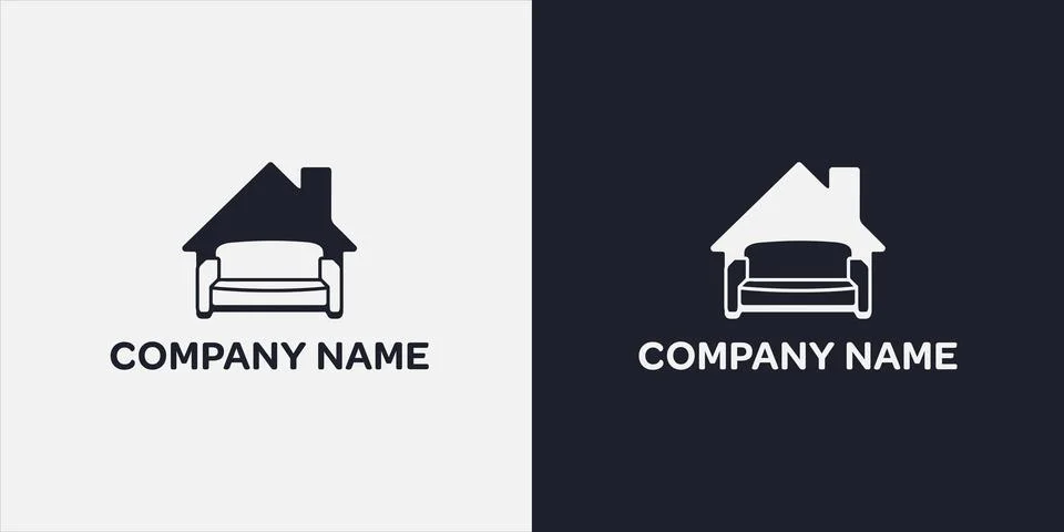 Sofa on the background of a house with a triangular roof, negative space. Stock Illustration