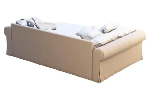Sofa bed with beige upholstery. 3d render Stock Illustration