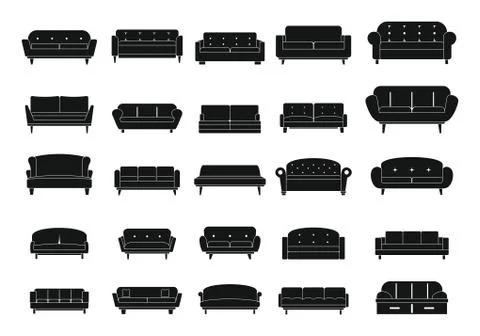 Sofa black simple icons set. Stock Illustration