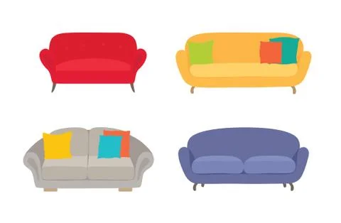 Sofa colored vector set. Comfortable couch collection isolated on white Stock Illustration