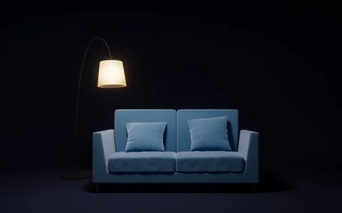 Sofa with dark background, 3d rendering. Stock Illustration