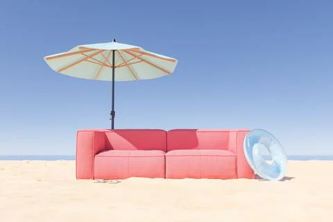 Sofa on a deserted beach Illustrazione stock