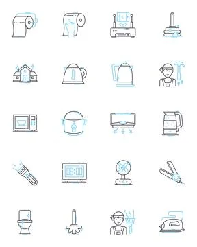 Sofa design linear icons set. Sleek, Modern, Chic, Comfortable, Plush, Stylish Stock Illustration