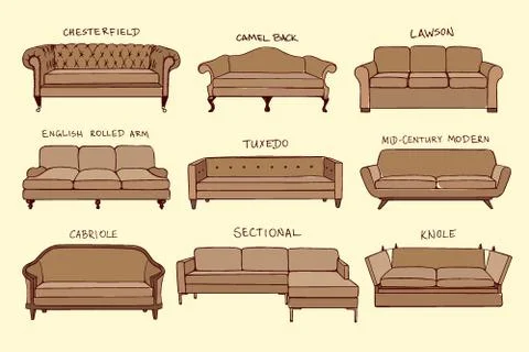 Sofa design styles Illustrazione stock