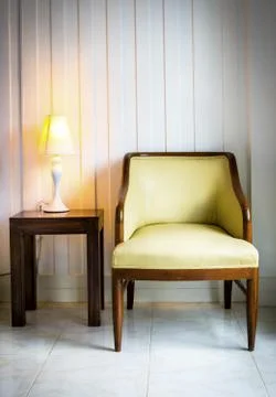 Sofa with desk lamp in the interior Stock Photos