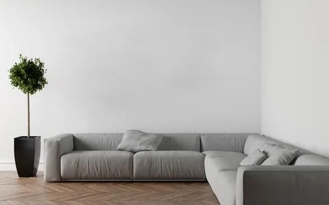 Sofa in empty room. Parquet on the floor. 3D illustration. Ilustración de archivo