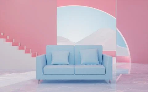 Sofa with geometry interior background, 3d rendering. Stock Illustration