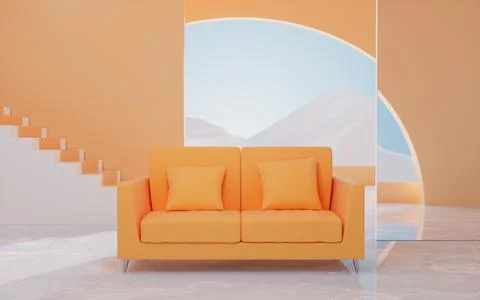 Sofa with geometry interior background, 3d rendering. Ilustración de archivo