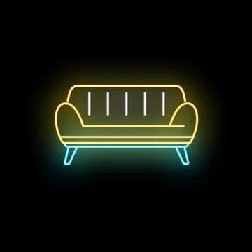 Sofa glowing neon lighting retro style furniture Stock-Illustration
