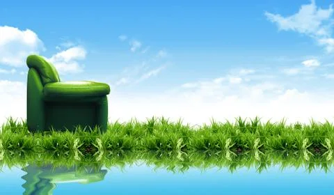 Sofa on the grass with the bright sky Stock Photos