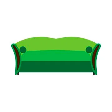 Sofa green front view vector flat icon. Comfortable room couch intrerior furn Ilustración de archivo