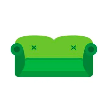 Sofa green front view vector flat icon. Comfortable room couch intrerior furn Ilustración de archivo