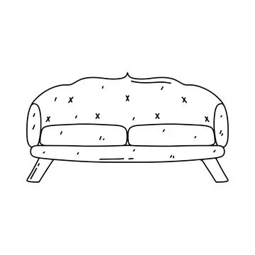 Sofa in hand drawn doodle style. Isolated on white background. Vector illustr Stock Illustration