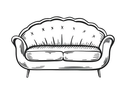 Sofa hand engraving isolated on white background Stock Illustration