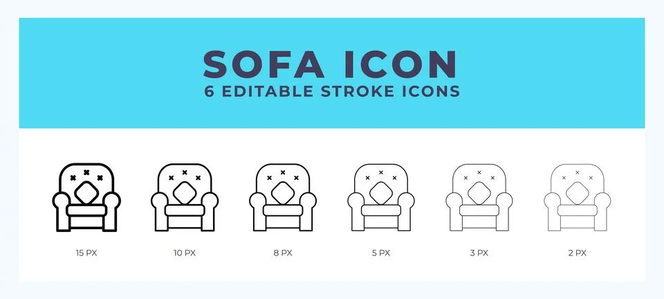 Sofa icon with different stroke. Editable stroke. Vector illustration. Stock Illustration