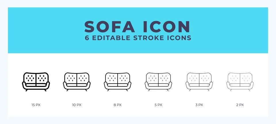 Sofa icon with editable stroke. Outline icon vector illustration. Stock Illustration