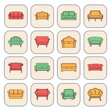 Sofa icon set Illustrazione stock